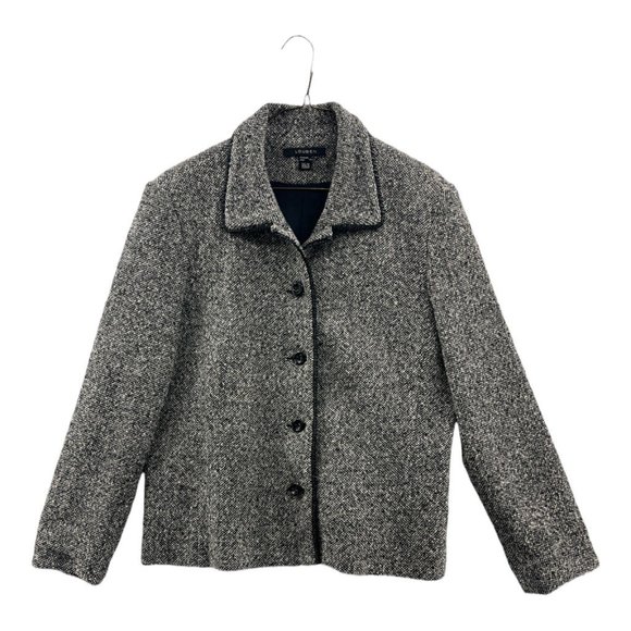 Louben Womens Suit Jacket Blazer Black White Tweed Button Braided Trim Collar 14 - Picture 1 of 8